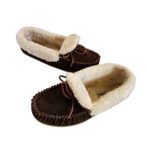 Minnetonka Moccasin Leather Fuzzy Slippers Women's Size 9